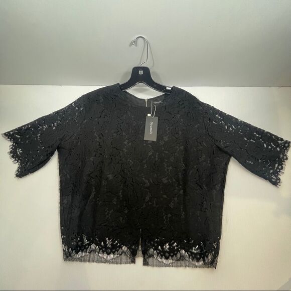 NWT Oyamiki Short Sleeve Black Lace Round Neck Shirt Top Blouse Women's Size XXL - Picture 5 of 8